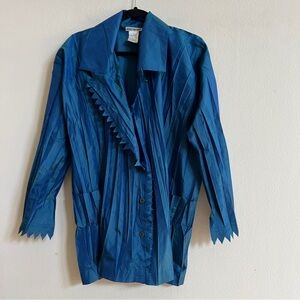 Issey Miyake Pleated Iridescent Button Down Collared Shirt